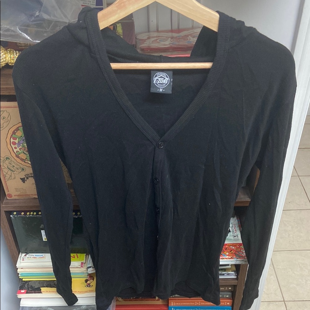 E-Zone Black Fitted Hoodie Cardigan